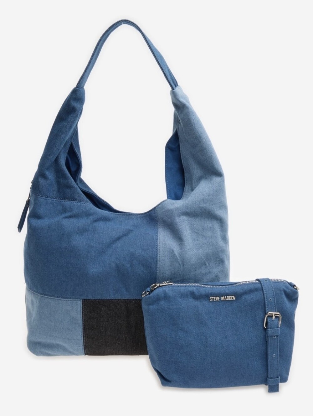 Steve Madden Blue Patchwork Canvas Hobo Bag with Pouch